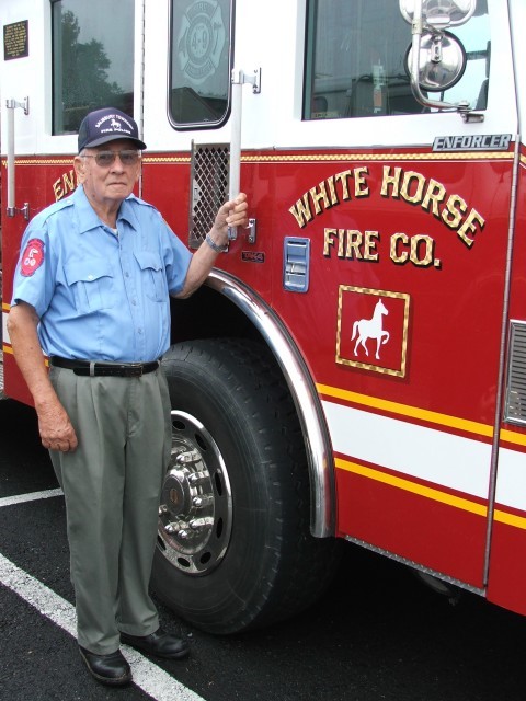 Chief Parmer next to Engine 4-9-1 at Wagontown Fire Company's housing in September 2007